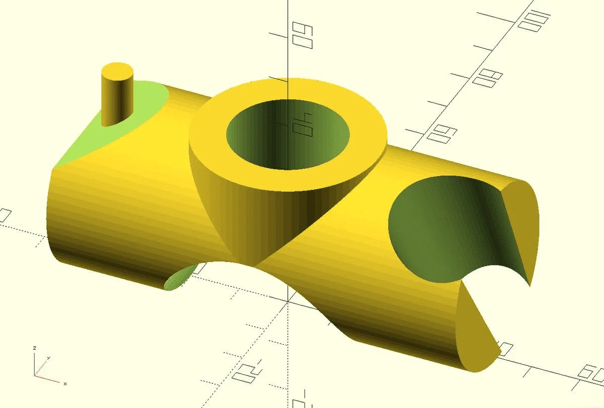 OpenSCAD-Render des Brausehalters: eine Manschette für die Duschstange mit Aufnahme für den Brausekopf