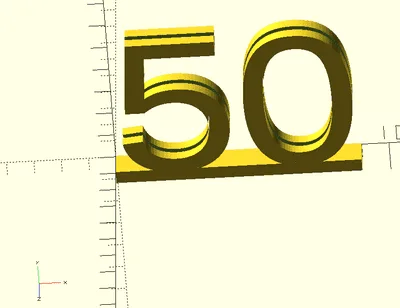 OpenSCAD-Render eines Clips in Form der Zahl 50 mit Schlitz