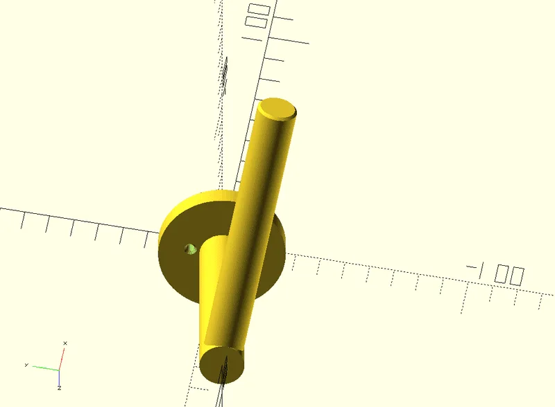 OpenSCAD-Render des Toilettenpapierrollen-Halters: Wandscheibe mit waagerechtem und senkrechtem Halter